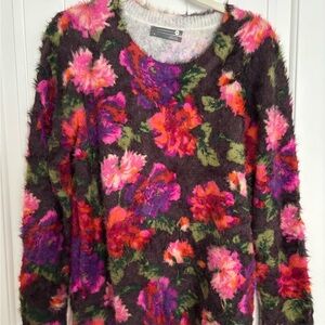 Anthropologie Multicolor Floral Crew Neck Sweater